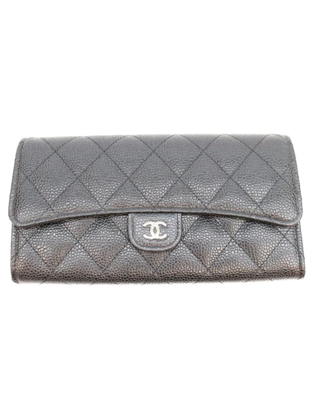 Chanel Black Caviar Quilted Classic Long Flap Wallet